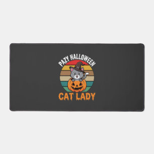 Halloween Cat Lady Witch Pumpkin Retro Design Desk Mat