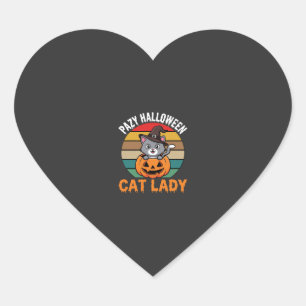 Halloween Cat Lady Witch Pumpkin Retro Design Heart Sticker