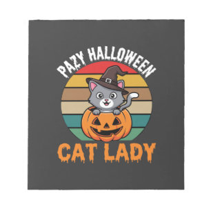 Halloween Cat Lady Witch Pumpkin Retro Design Notepad