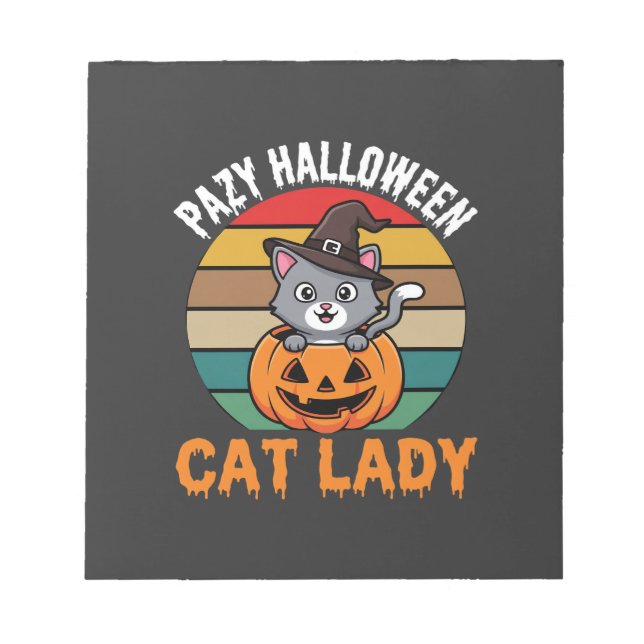 Halloween Cat Lady Witch Pumpkin Retro Design Notepad (Front)