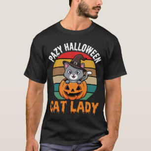 Halloween Cat Lady Witch Pumpkin Retro Design T-Shirt