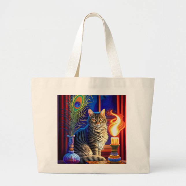 Halloween Cat Large Tote Bag (Front)