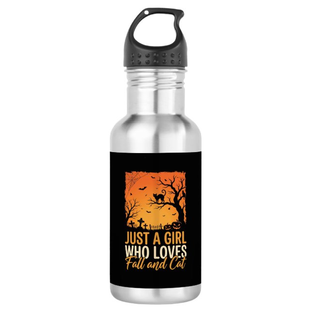 Halloween Cat Lover Fall Sunset Graphic 532 Ml Water Bottle (Front)