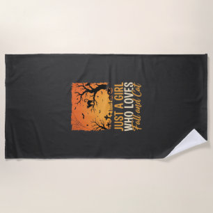 Halloween Cat Lover Fall Sunset Graphic Beach Towel
