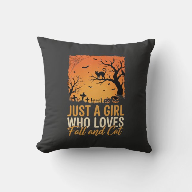 Halloween Cat Lover Fall Sunset Graphic Cushion (Front)