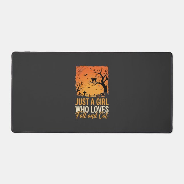 Halloween Cat Lover Fall Sunset Graphic Desk Mat (Front)