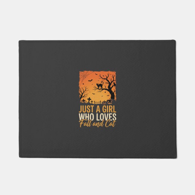 Halloween Cat Lover Fall Sunset Graphic Doormat (Front)