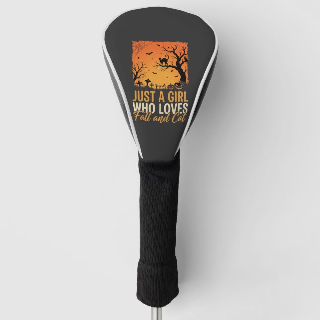 Halloween Cat Lover Fall Sunset Graphic Golf Head Cover (Front)