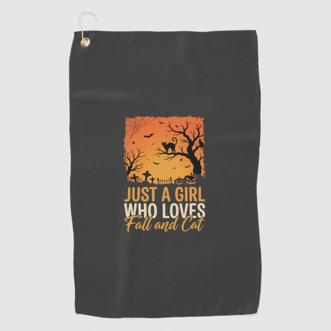 Halloween Cat Lover Fall Sunset Graphic Golf Towel (Front)