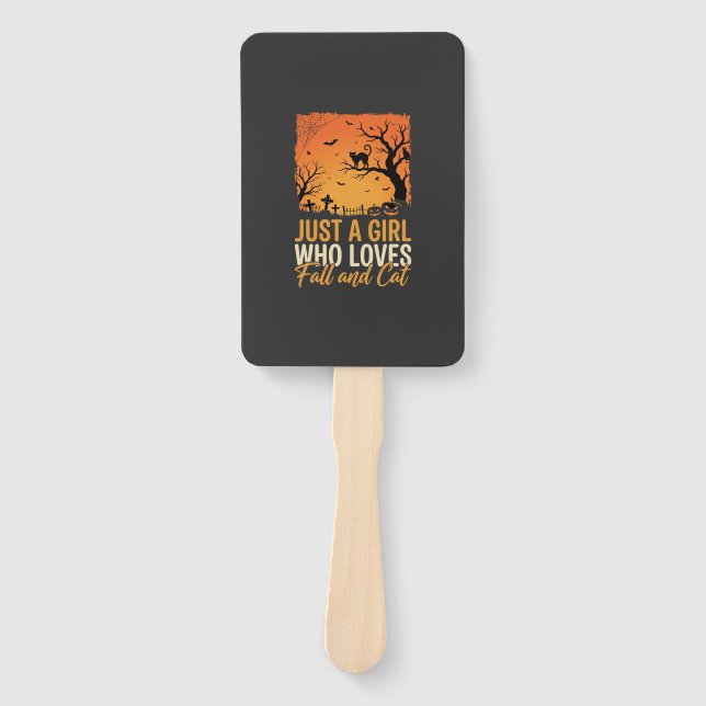 Halloween Cat Lover Fall Sunset Graphic Hand Fan (Front)