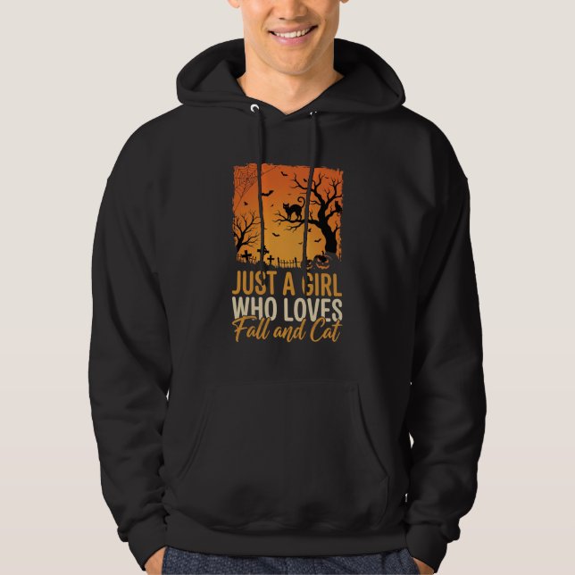 Halloween Cat Lover Fall Sunset Graphic Hoodie (Front)