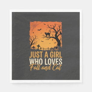 Halloween Cat Lover Fall Sunset Graphic Napkin