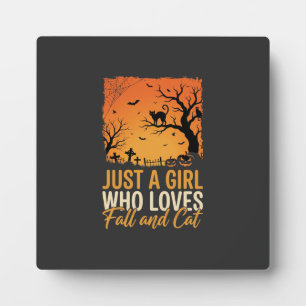 Halloween Cat Lover Fall Sunset Graphic Plaque