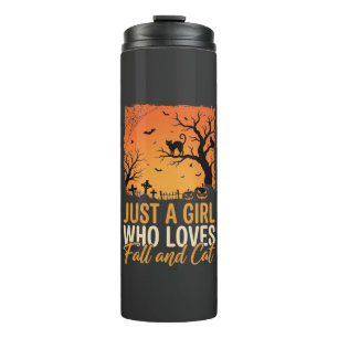 Halloween Cat Lover Fall Sunset Graphic Thermal Tumbler