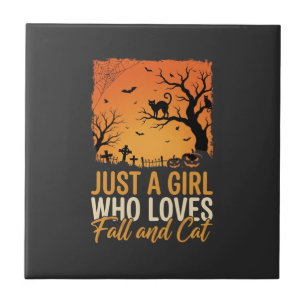 Halloween Cat Lover Fall Sunset Graphic Tile