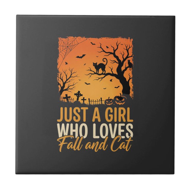 Halloween Cat Lover Fall Sunset Graphic Tile (Front)