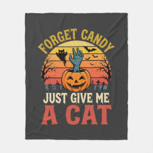 Halloween Cat Lover Forget Candy Vintage Graphic Fleece Blanket