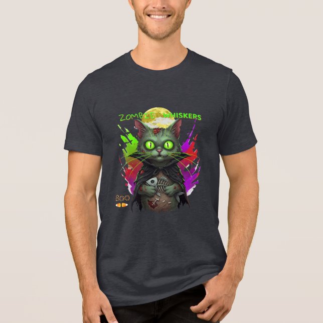 Halloween & Cat Lovers "Zombie Whiskers" Funny  Tri-Blend Shirt (Front)