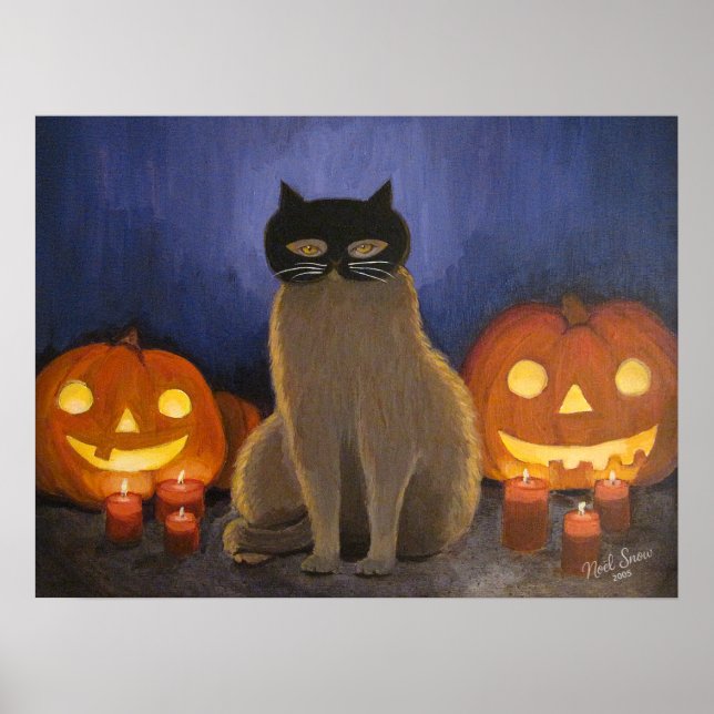 Halloween Cat Mask & Jack-o'-lantern Wall Art (Front)