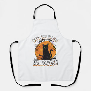 Halloween Cat Meow-Some Vintage Engraving Design_1 Apron