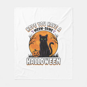 Halloween Cat Meow-Some Vintage Engraving Design_1 Fleece Blanket