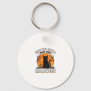 Halloween Cat Meow-Some Vintage Engraving Design_1 Key Ring