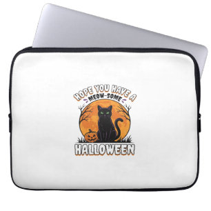 Halloween Cat Meow-Some Vintage Engraving Design_1 Laptop Sleeve