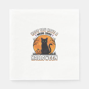 Halloween Cat Meow-Some Vintage Engraving Design_1 Napkin