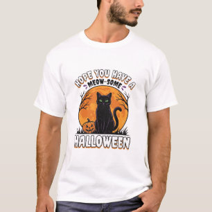Halloween Cat Meow-Some Vintage Engraving Design_1 T-Shirt