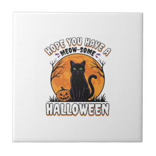 Halloween Cat Meow-Some Vintage Engraving Design_1 Tile