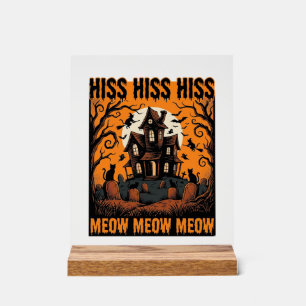 Halloween Cat Meow Spooky Vintage Witch House Acrylic Sign