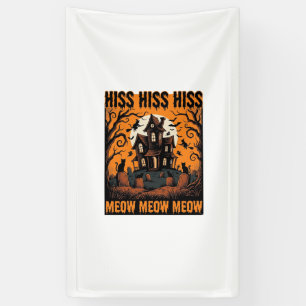 Halloween Cat Meow Spooky Vintage Witch House Banner