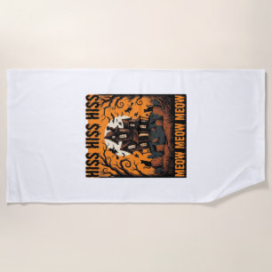 Halloween Cat Meow Spooky Vintage Witch House Beach Towel