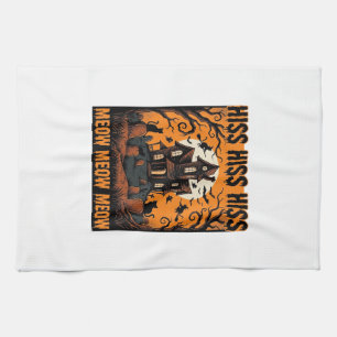 Halloween Cat Meow Spooky Vintage Witch House Tea Towel