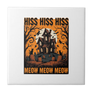 Halloween Cat Meow Spooky Vintage Witch House Tile
