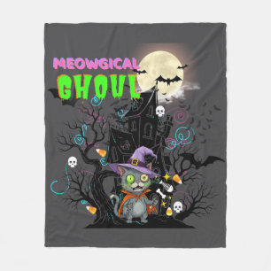 Halloween Cat "Meowgical Ghoul" Witch Kitten Fleece Blanket