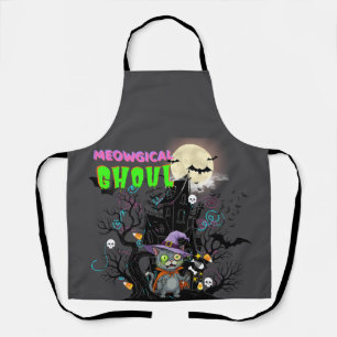 Halloween Cat "Meowgical Ghoul" Witch Kitten Moon Apron
