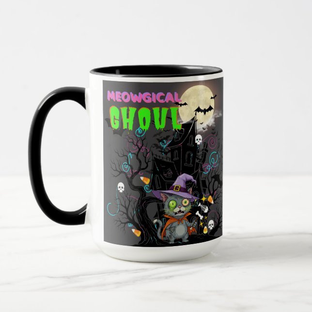 Halloween Cat "Meowgical Ghoul" Witch Kitten  Mug (Left)