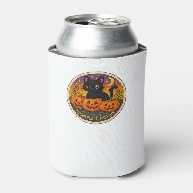 Halloween Cat Meowgical Pumpkins Embroidery Design Can Cooler (Can Front)
