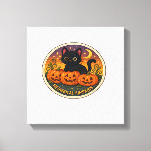 Halloween Cat Meowgical Pumpkins Embroidery Design Canvas Print