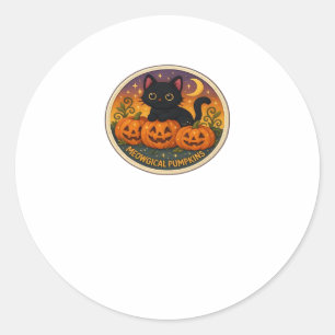 Halloween Cat Meowgical Pumpkins Embroidery Design Classic Round Sticker