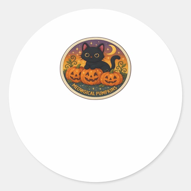 Halloween Cat Meowgical Pumpkins Embroidery Design Classic Round Sticker (Front)