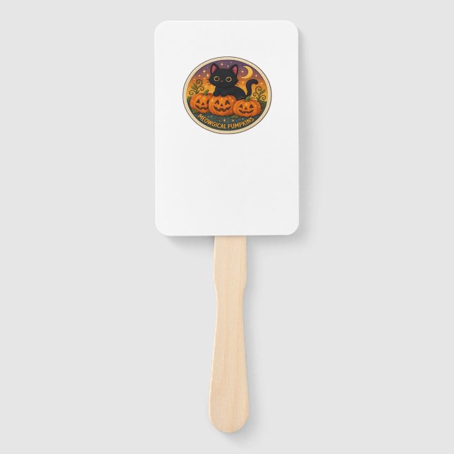 Halloween Cat Meowgical Pumpkins Embroidery Design Hand Fan (Front)