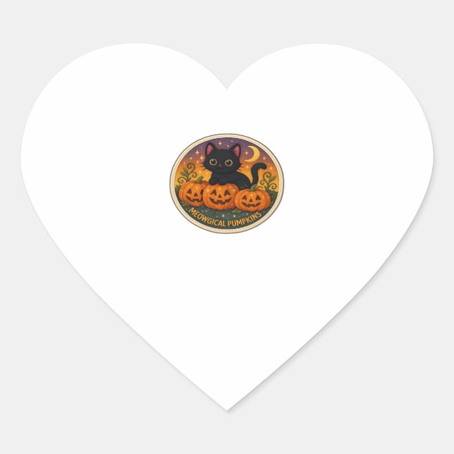 Halloween Cat Meowgical Pumpkins Embroidery Design Heart Sticker (Front)