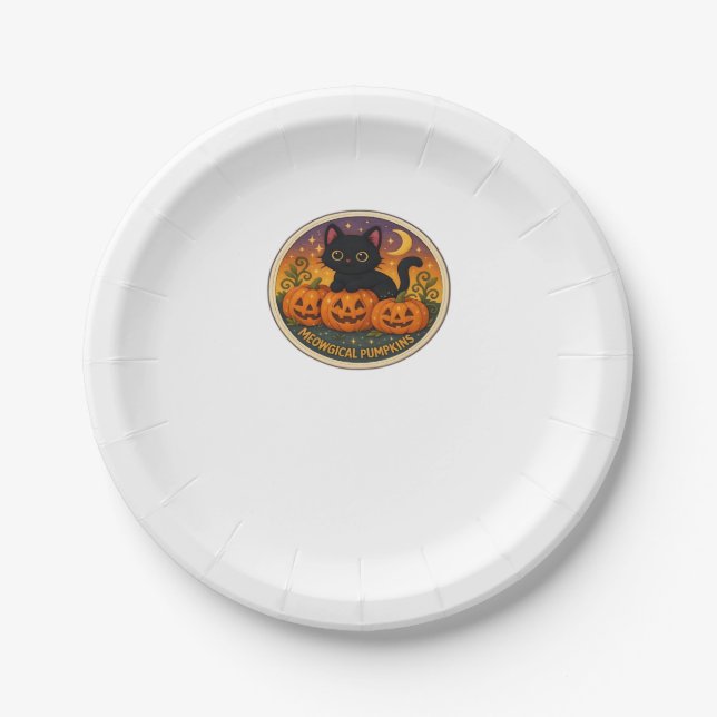 Halloween Cat Meowgical Pumpkins Embroidery Design Paper Plate (Front)