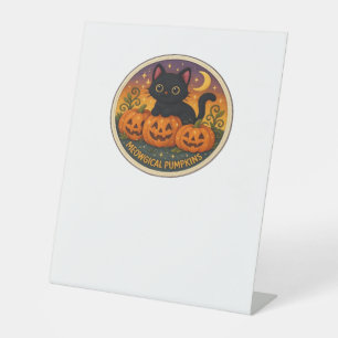 Halloween Cat Meowgical Pumpkins Embroidery Design Pedestal Sign