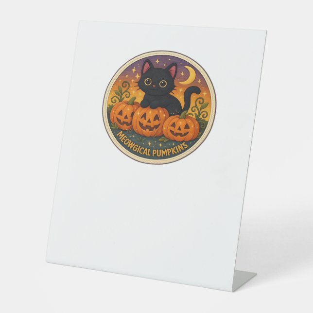 Halloween Cat Meowgical Pumpkins Embroidery Design Pedestal Sign (Front)