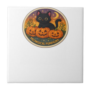Halloween Cat Meowgical Pumpkins Embroidery Design Tile