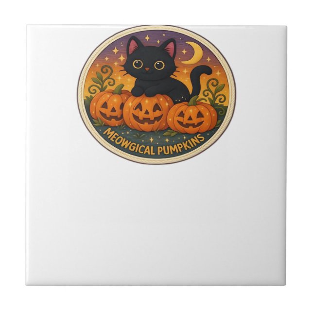 Halloween Cat Meowgical Pumpkins Embroidery Design Tile (Front)
