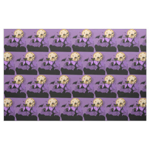 Halloween Cat & Moon Combed Cotton Fabric